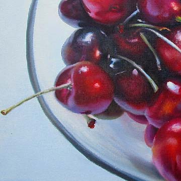 Jill Font, Summer Cherries, oil on canvas, 20 in x 24 in, 2020.